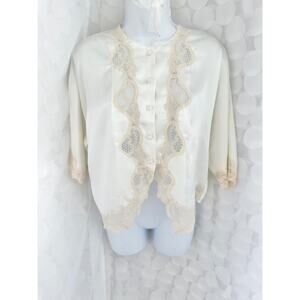 Vintage Victoria's Secret Lace Satin Bed jacket Ivory NYLON buttons pearls Bride
